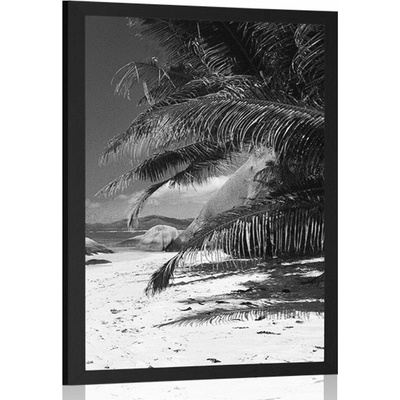 Plakát krásy pláže Anse Source v černobílém provedení - 20x30 black