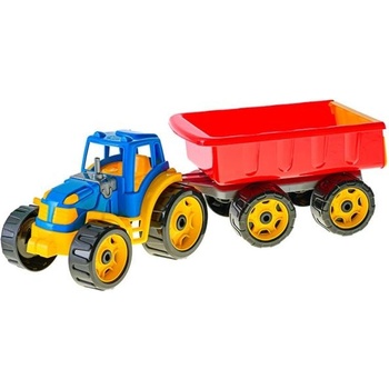 Mikro Трактор с накланящо се ремарке 54см син/червен