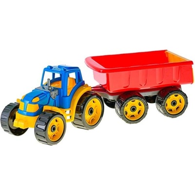 Mikro Трактор с накланящо се ремарке 54см син/червен