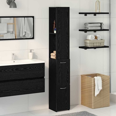 vidaXL Шкаф за баня с рафт Черния дъб 25 x 25 x 170 см Инженерно дърво (862669)