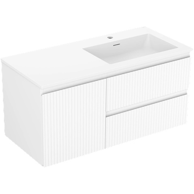 Rivel баня шкаф 100 cm с мивка Otis дясна, 2S, 1D, оребрена, бяла мат - 91A23-10047-3-BBFFF01-W18P01 (91A23-10047-3-BBFFF01-W18P01)