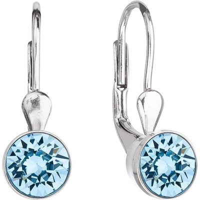 Evolution Group strieborné náušnice visiace s kryštálmi Swarovski modré okrúhle 31112.3