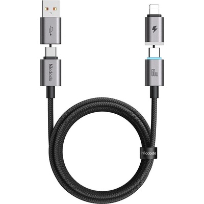 Mcdodo Кабел за данни 4 в 1 Mcdodo Extreme Energy Series (CA-6560) - с магнитни накрайници, USB-C/USB-A към USB-C/Lightning, 60W, 1.2m - Черен