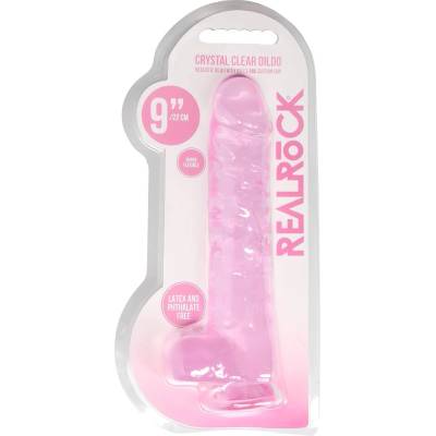 REALROCK průhledné realistické dildo růžové 22 cm