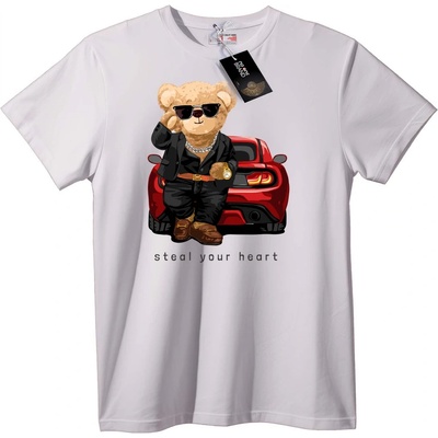 NOONEBRAND Тениска Готина мечка в кола - M, White