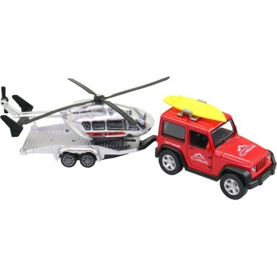 MaDe Terénní auto s přívěsem a vrtulníkem 21 cm