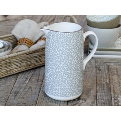 Chic Antique Šedý porcelánový džbán s ornamentami Arés Grey 15 x 9 x 20cm / 1100ml