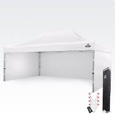 BRIMO Zahradní nůžkový stánky 4x6m - s 3 stěnami - Bílá P. Alu