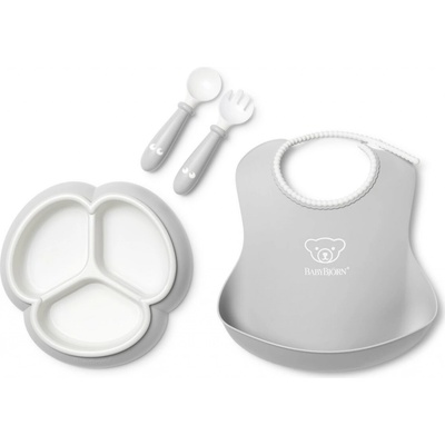 Babybjorn jídelní set s děleným talířkem šedý 4 ks