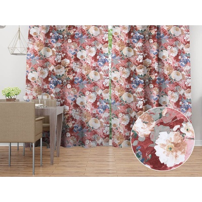 Biante Dekoračný záves PM-054 Maľované kvety na ružovom 145x140 cm