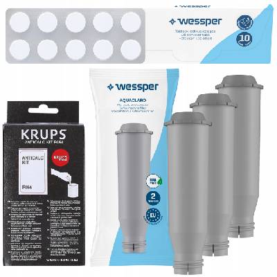 3x Vodní filtr Wessper pro Krups + Odvápňovač F054 + Čisticí tablety
