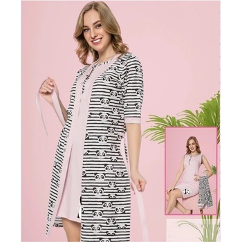 Комплект от нощница и халат в розово и райе