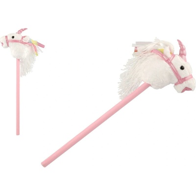 Kôň jednorožec na tyči plyš 80cm na batérie so zvukom Teddies biely