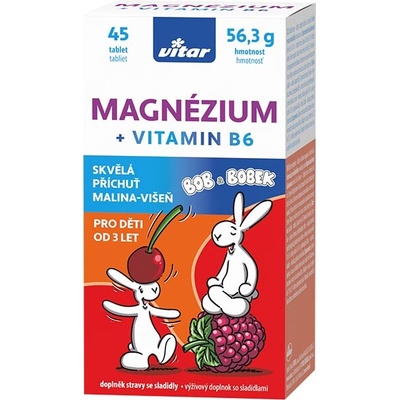 Vitar Kids Magnézium+B6 malina-višeň 45 tablet