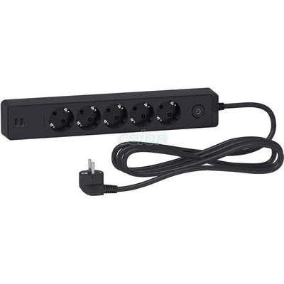 Schneider Electric 5 Plug + 2 USB 3 m Switch (ST945U3B)