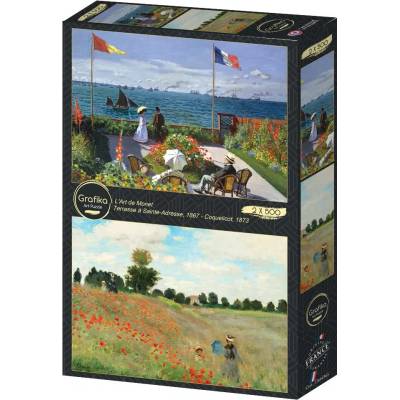 Grafika - Puzzle 2x500 by Monet: Terrace at Sainte-Adresse and Poppy - 500 piese