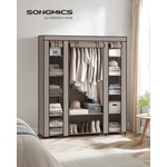 SONGMICS wardrobe, fabric wardrobe, with non-woven fabric cover, folding wardrobe with clothes rail, 45 x 150 x 175 cm, 12 shelves, metal frame, wardrobe for bedroom, taupe LSF003R02