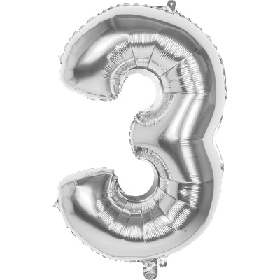 balónek číslo 3 stříbrný 40 cm