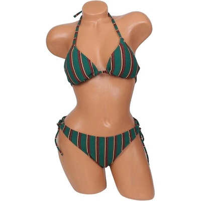 Дамски бански в зелено с раиран десен и ламе