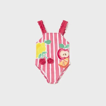 MAYORAL Цял бански графика в бяло и червено райе за бебе момиче Mayoral