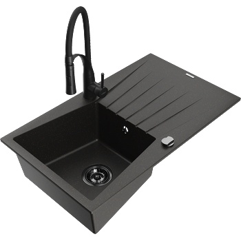 Mexen Cesar гранитна мивка с 1 камера с отцедник и кухненски смесител Aster, (6514-75-73450-70-B)