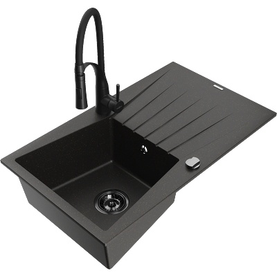 Mexen Cesar гранитна мивка с 1 камера с отцедник и кухненски смесител Aster, (6514-75-73450-70-B)
