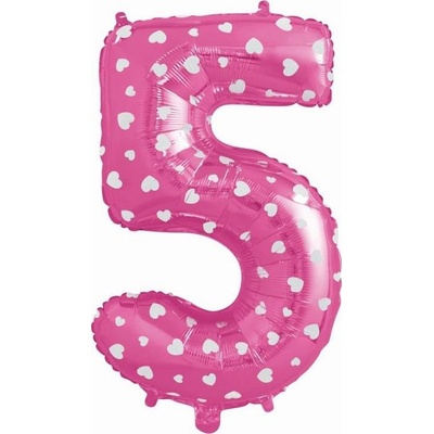 Godan balloons Fóliový balónek Digit 5 růžový se srdíčky 61 cm KK
