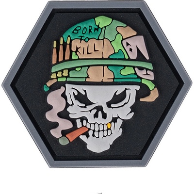Gumová nášivka 101 Inc Hexagon Skull Vietnam ACE - farebná