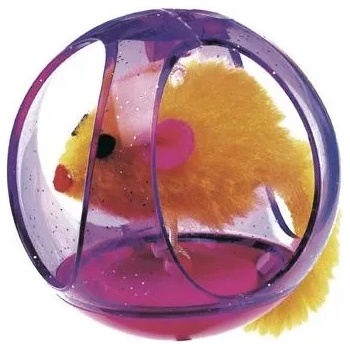 Ferplast Tumbling Cat Ball - Забавна играчка за котки - пластмасова топка с плюшена мишка, 65 мм