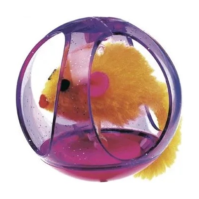 Ferplast Tumbling Cat Ball - Забавна играчка за котки - пластмасова топка с плюшена мишка, 65 мм