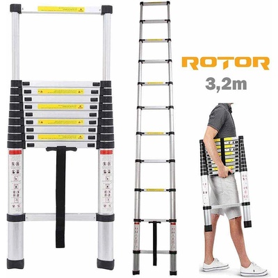 ROTOR Телескопична стълба, алуминиева, 150 кг, 3.2 метра, 11 стъпала, rotor kme1032, (en 131-6) (uni-09176)