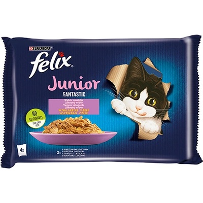 FELIX Fantastic Junior в желе с пилешко и сьомга 4x85g