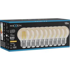 Mexen Vintis 10x LED филаментна крушка E27, G45, 6W, Топла - 2200K, 600 lm, кехлибар (L156-E27-0622-50x10)