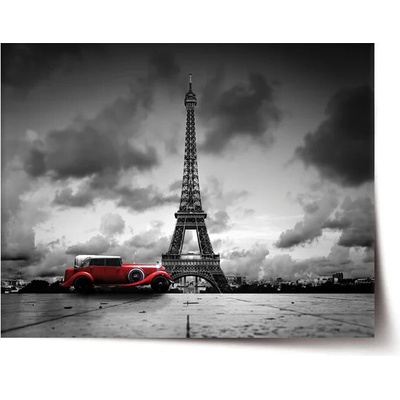 Sablio Plagát Eiffelová veža a červené auto - 60x40 cm