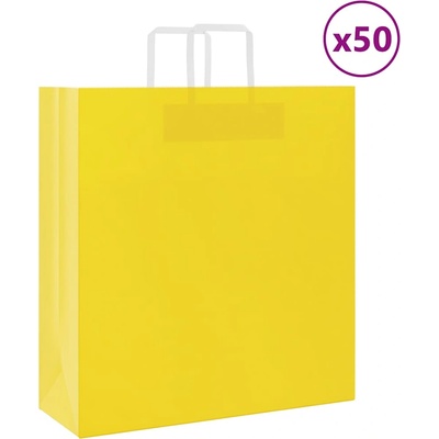 vidaXL Хартиени торбички 50 бр с дръжки жълти 45x17x48 см (4102003)