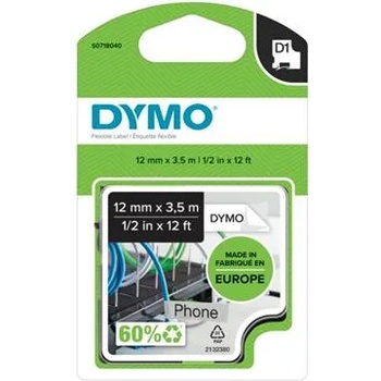 DYMO Етикетираща лента за машини, гъвкава ID, 12 мм x 3, 5 м, DYMO "D1", бяло-черна (16957)