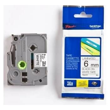 Brother TZ-211 / TZe-211, 6mm x 8m, черен печат / бял фон, оригинална лента (TZE211)