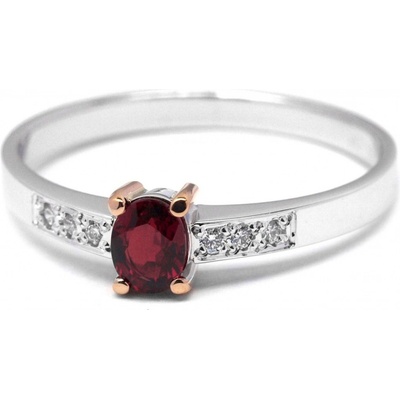 Klenoty Budín Ručně vyrobený prsten z bílého a červeného zlata s rubínem a diamanty J 28022 17