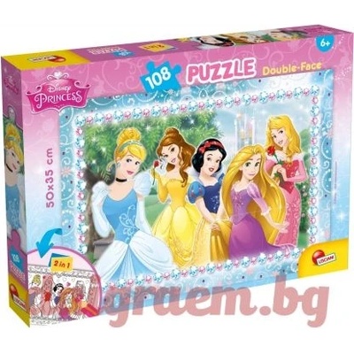 Lisciani Пъзел lisciani 47963 - 108 части - Дисни Принцеси, двулицев пъзел (li47963)