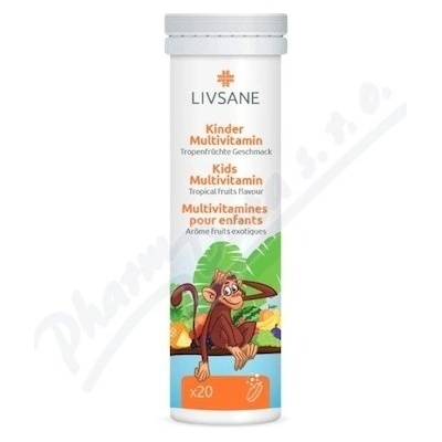 Livsane A-Z Multivitamín pre deti šumivé tabliety exotické ovocie 20 ks