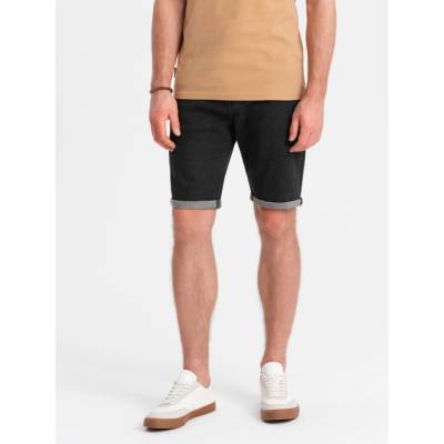 Ombre Men's denim shorts with rolled up legs navy blue čierna