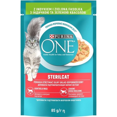 Purina ONE Sterilcat minifiletky s krůtou a zelenými fazolkami ve šťávě 85 g