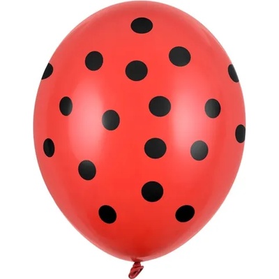 PartyDeco Латексов балон - червен на черни точки