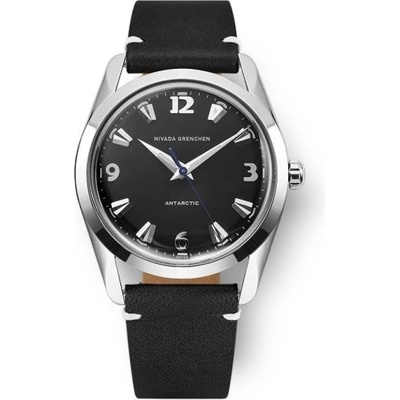 Nivada Grenchen Antarctic 35 mm Black White Luminova Black leather White Stitching
