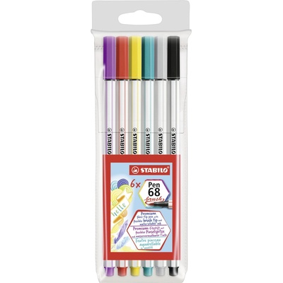 STABILO Pen 68 brush vláknový fix se štětcovým hrotem 6barev