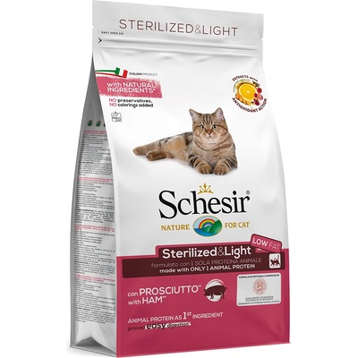 Schesir 3x1, 5kg Стерилизирана и лека с шунка суха храна за котки Schesir