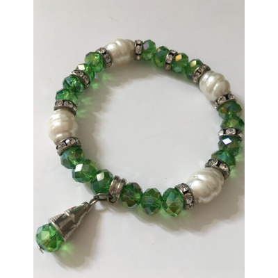 Fashion Jewelry náramek zelený s perlami 2-a147