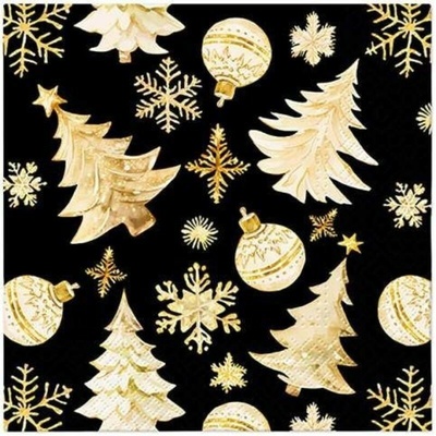 PAW SDL238918 Golden Christmas Tree Black servítky 3V vianočné 20ks 33x33cm