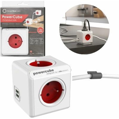 Cubenest PowerCube Extended USB 1,5m Red 2402RD/FREUPC
