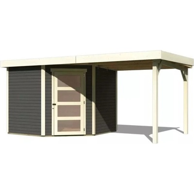 KARIBU SCHWANDORF 5 drevený domček + prístavok 240 cm (77747) 462 x 246 cm, terragrau LG3907